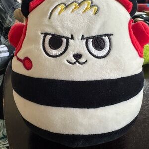 Plush Stuffed Animal with Red and Black Stripes